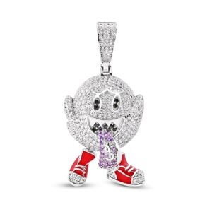 925 Sterling Silver Ghost Tounge Out Clear Black and Purple CZ Pendant